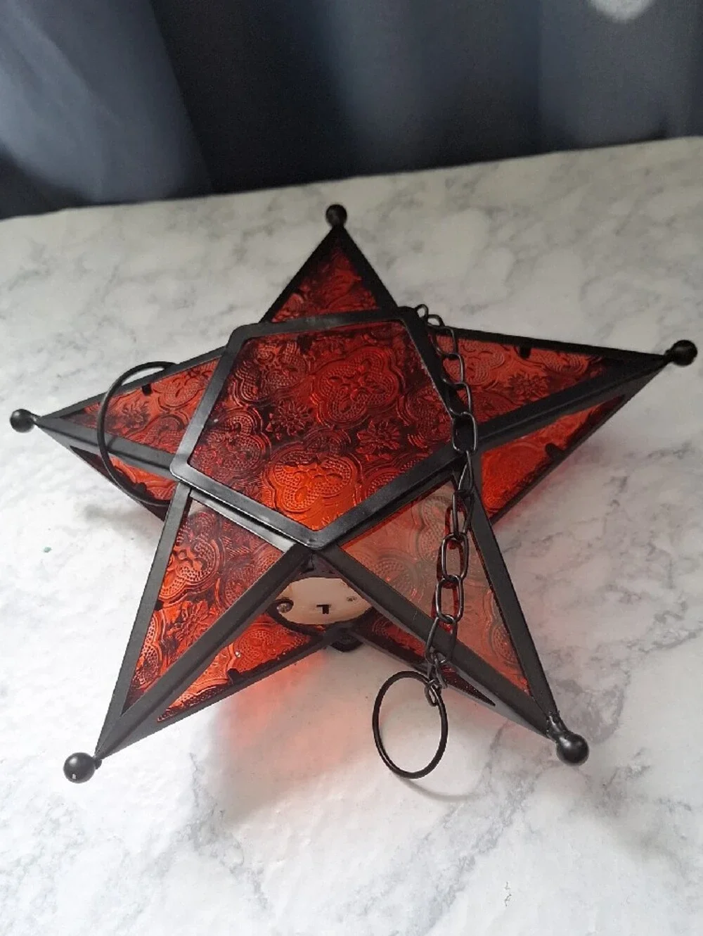 Red Star Mosaic Metal Lantern - Home Accents, Garden, Holiday